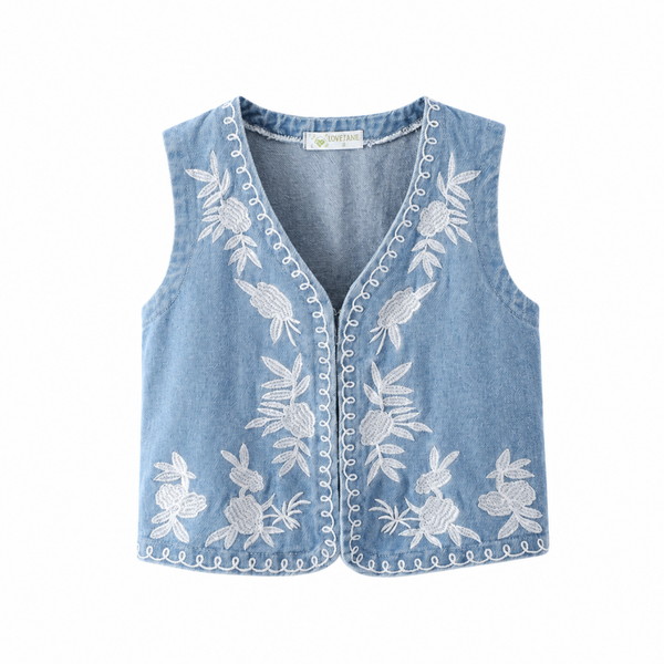 Jeans gilet voor meisjes met borduursel | 4-14 jaar 🤍