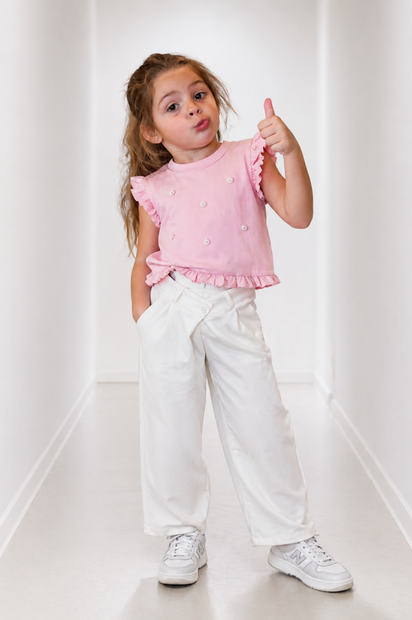 Trendy meisjesbroek met hoge taille en knoopsluiting | 4-14 jaar 🤍