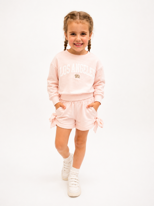 Roze set met strikshort | meisjes 3-14 jaar 🤍