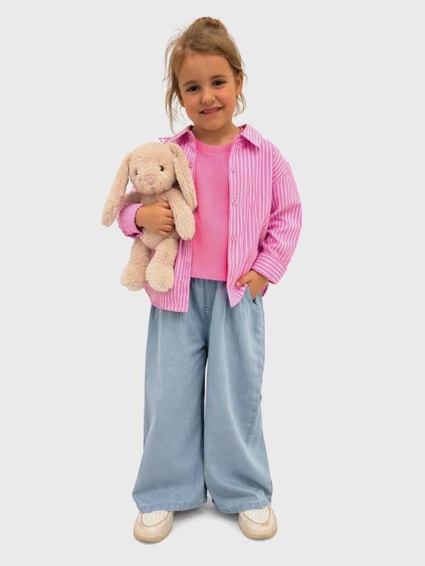 Set T-shirt & gestreepte blouse – meisjes 🤍