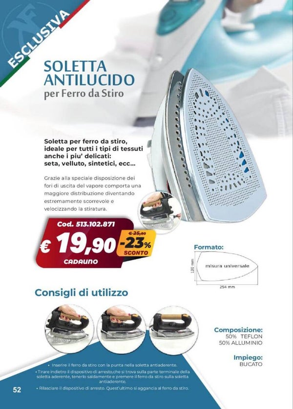 Soletta ferro da stiro anti lucido