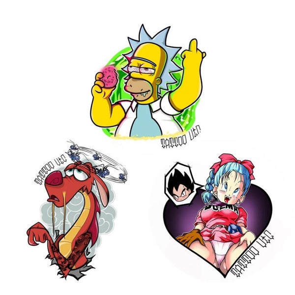 Pack 3 dibujos HOMER,BULMA Y MUSHU
