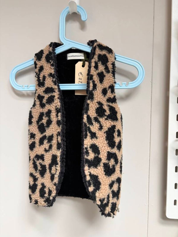Bodywarmer maat 86/92 panterprint teddy zacht zwart