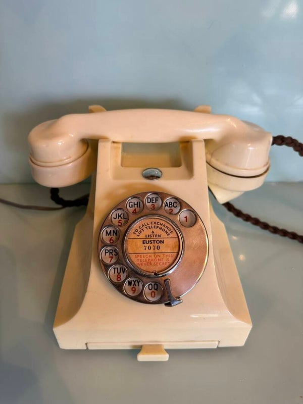 Stunning WHITE BAKELITE GPO Original Rotary Dial Phone - CONVERTED TO BT