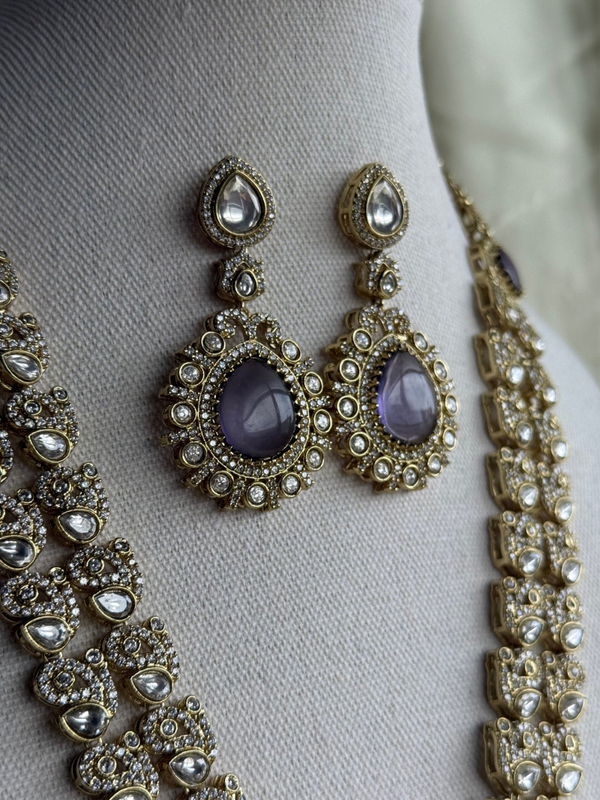 Double-Layered moissanite meenakari long Necklace Set