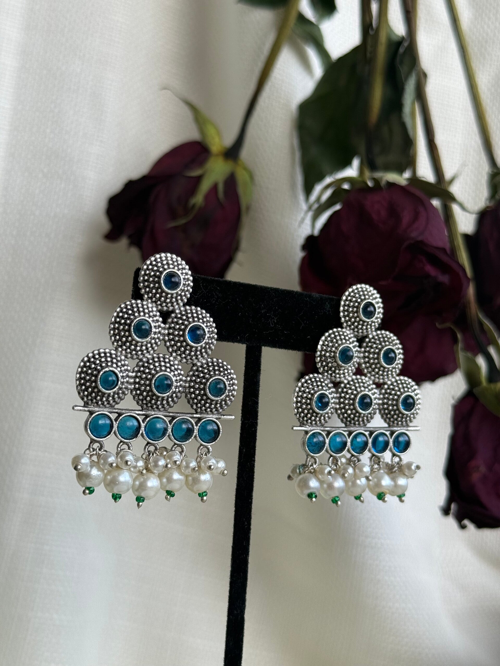 Navy blue Peacock design earrings