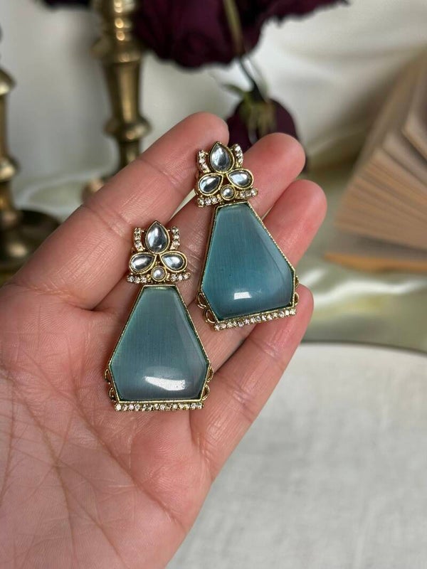 Lotus topped aesthetic light blue earring