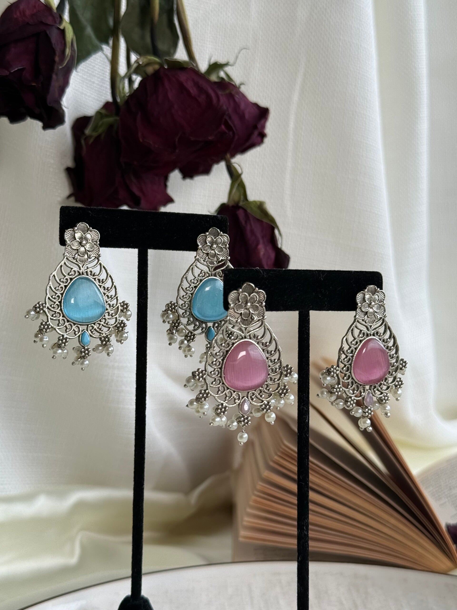 Floral chandbali drops