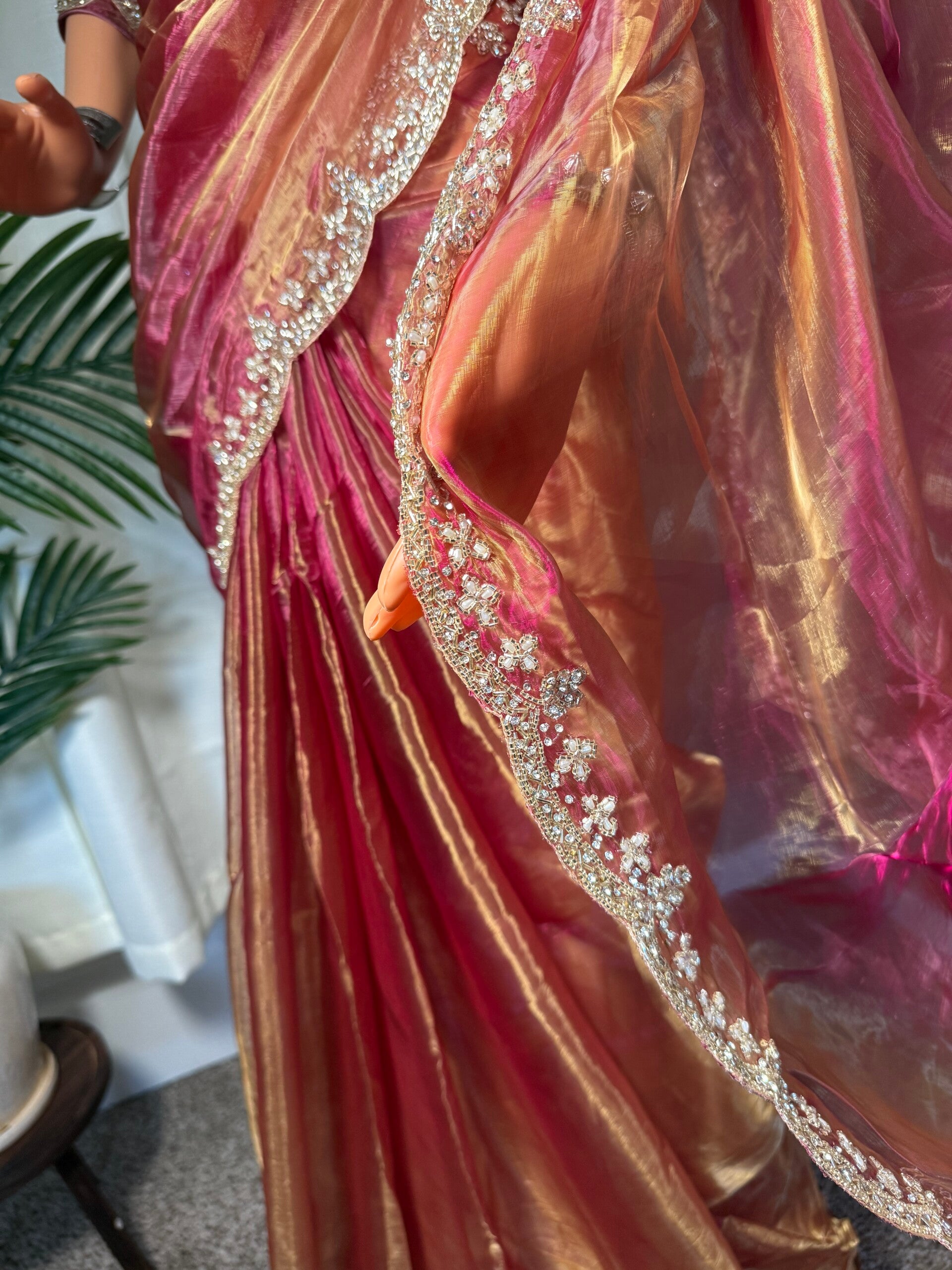 Dual tone metallic tissue organza saree