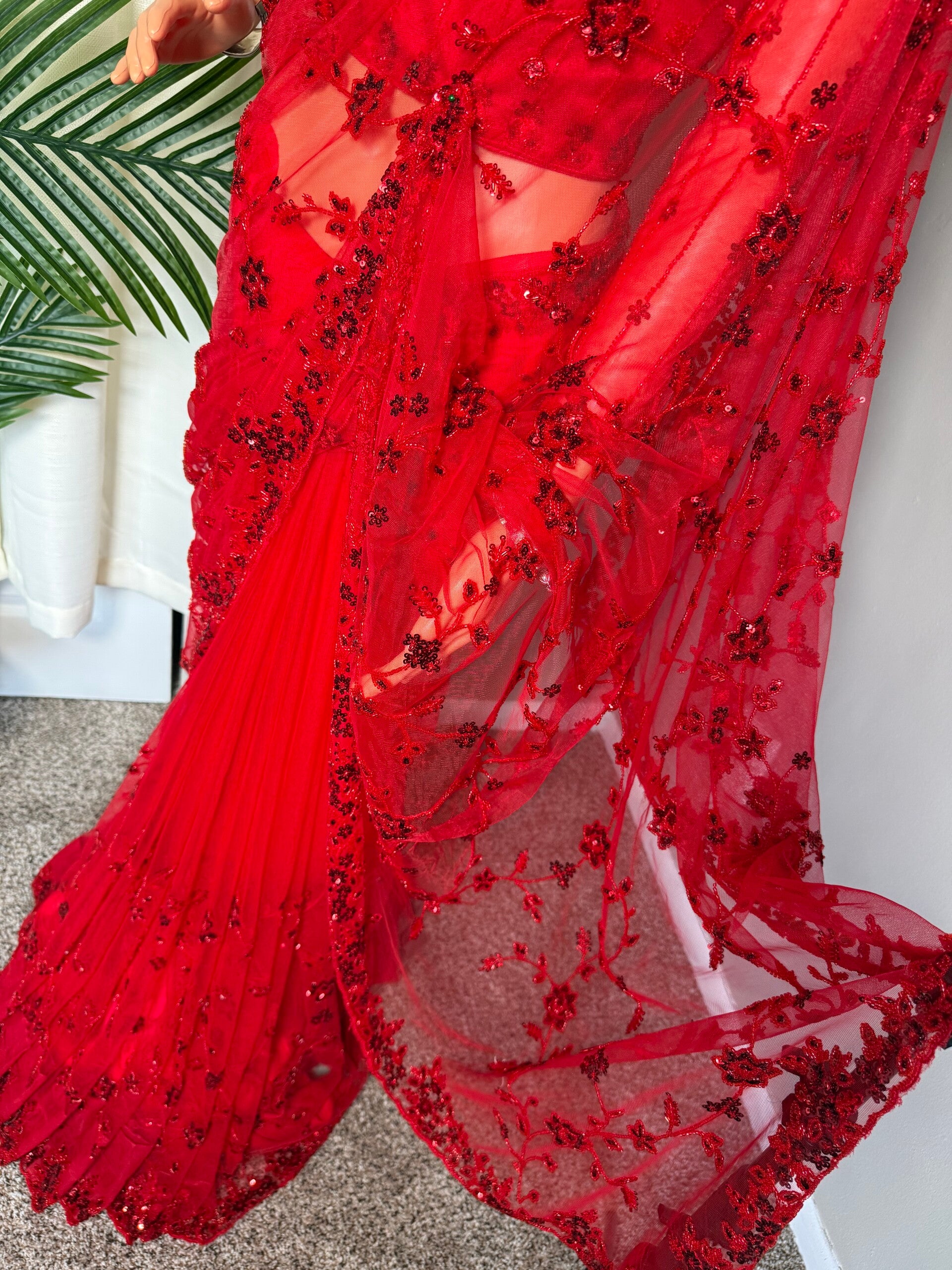 Luxury Red Net saree