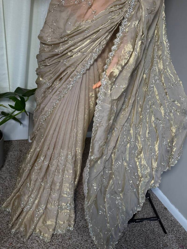 Dual tone Silver Zari work saree(size-40)