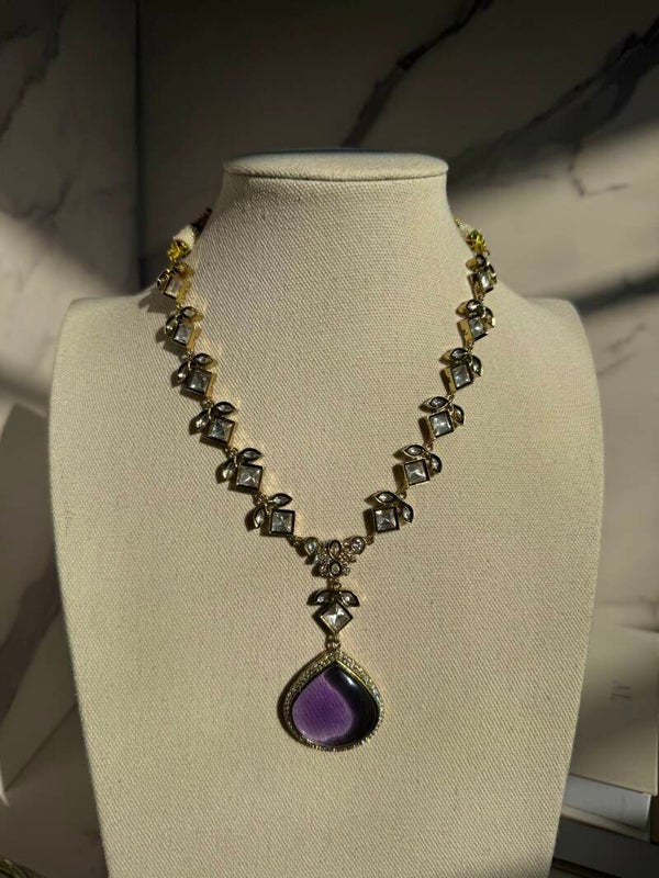 Modern lavender kundan drop Necklace set