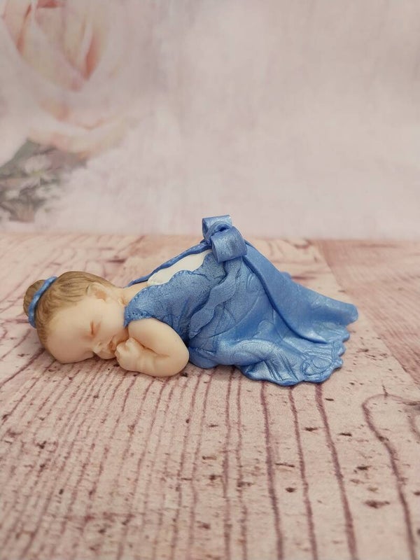 Bébé fimo fille robe bleu blanc