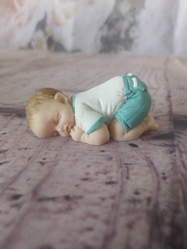 Bébé fimo garçon blanc et vert d'eau