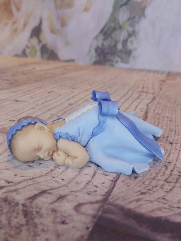 Bébé fimo fille robe longue bleu et blanc