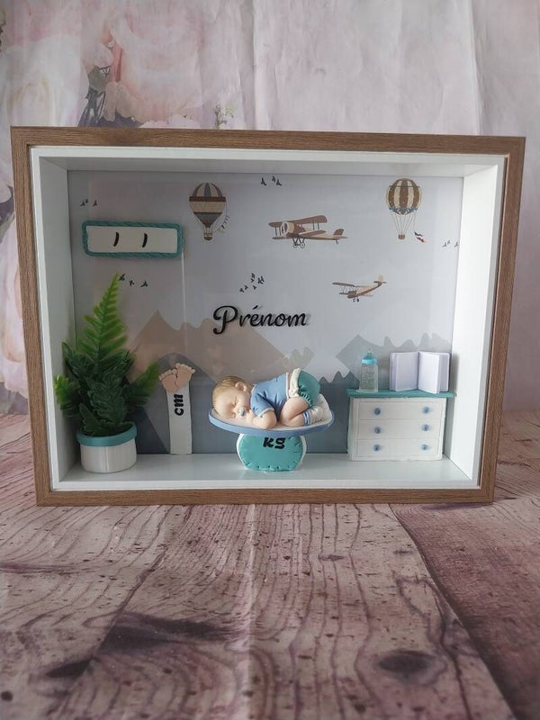 Cadre naissance garçon bleu/vert