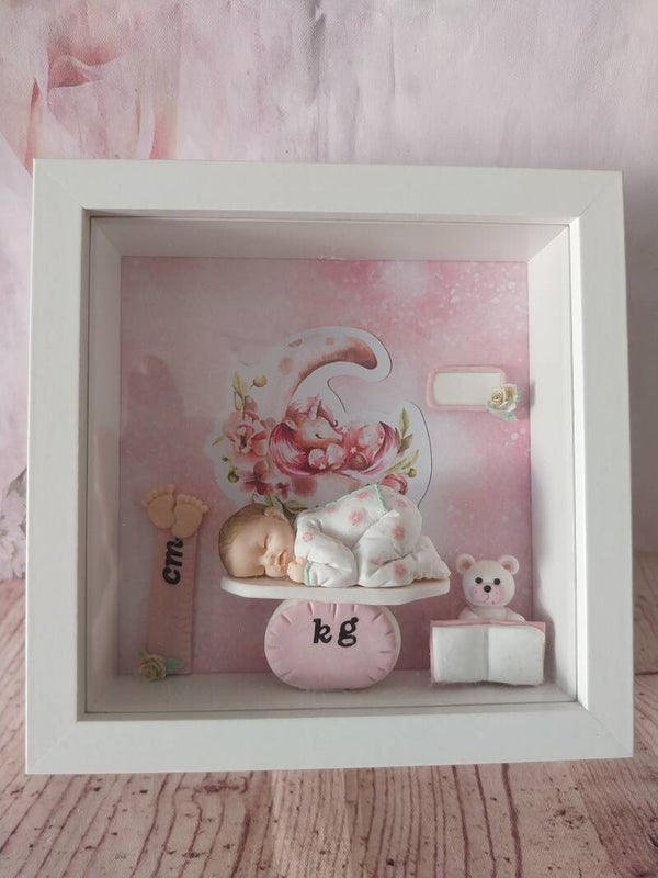 Cadre naissance bébé fimo fille licorne