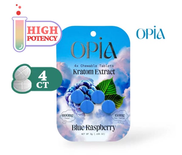 OPiA Kratom Extract Chewable Tablets Blue Raspberry 600mg-4ct