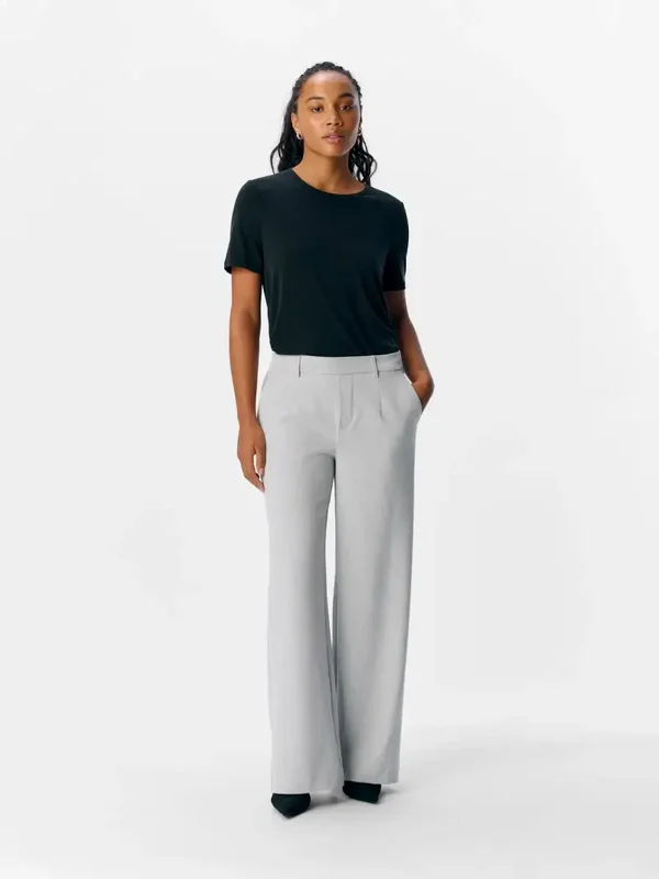 Object Lisa Wide Pants 21 Light Grey Melange