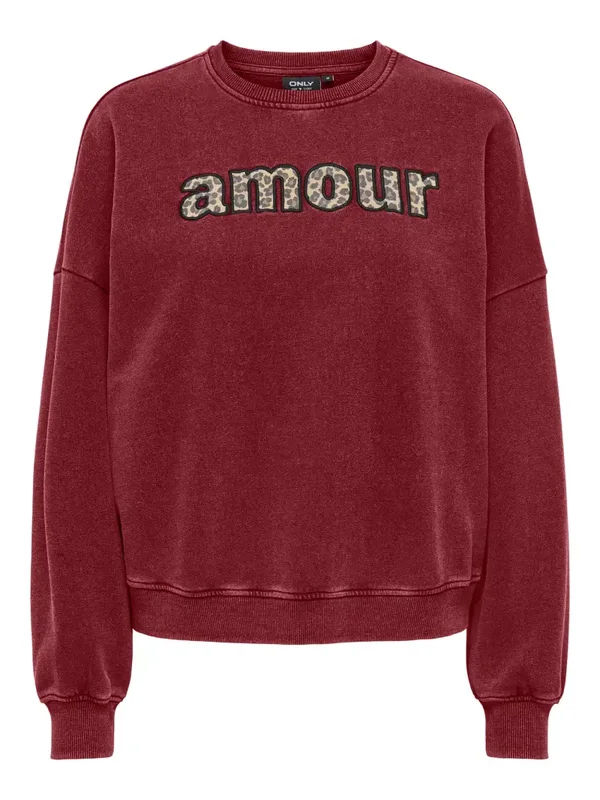 ONLY Linda LS O-Neck Print Sweat 66 Cabernet