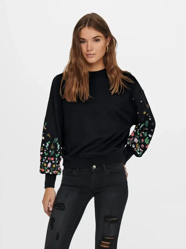 ONLY Brooke LS O-Neck Flower Sweat 10 Zwart