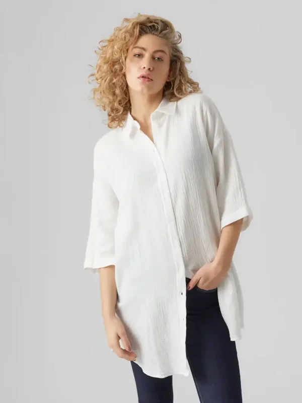 Vero Moda Natali 3/4 Long Overshirt Wit