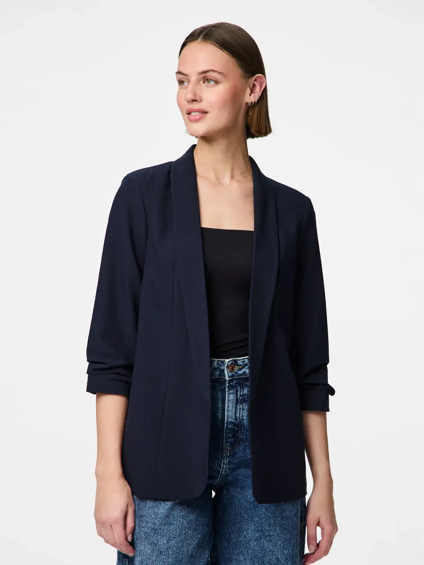 Pieces Bosella 3/4 Blazer 36 Donkerblauw