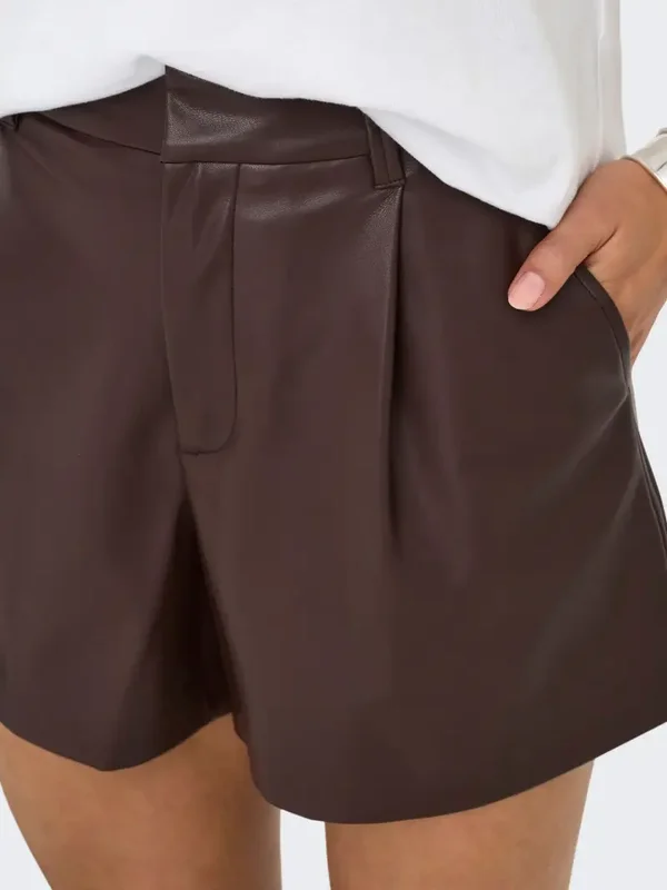 ONLY Smooth Faux Leather Shorts 80 Seal Brown