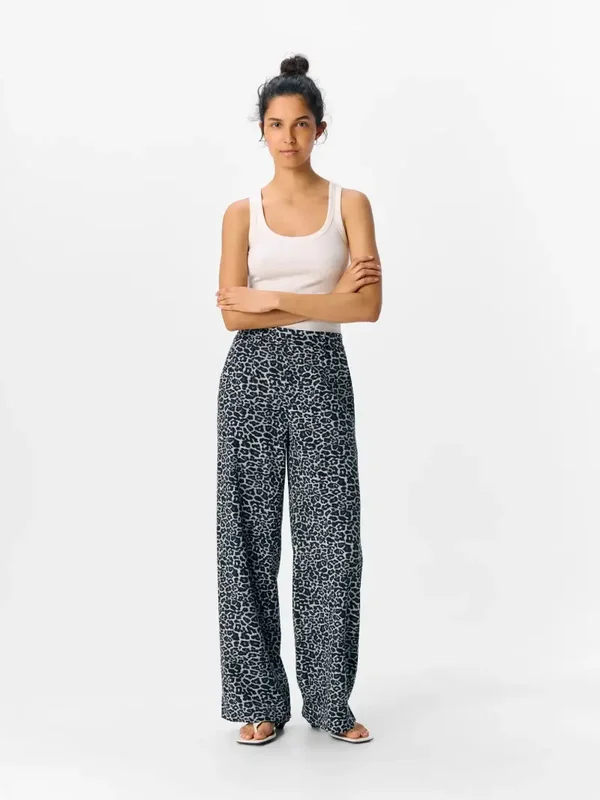 Object Alba Lisa Wide Pant Print 20 Leopard Grey