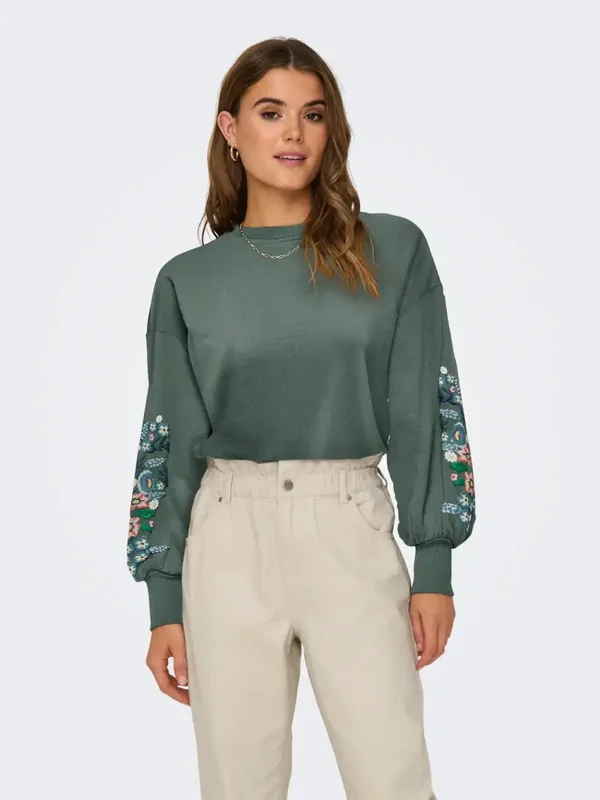 ONLY Brooke LS O-Neck Flower Sweat 40 Balsam Green