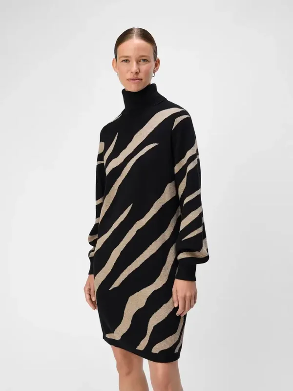 Object Ray LS Rollneck Dress 19 Zwart/Taupe