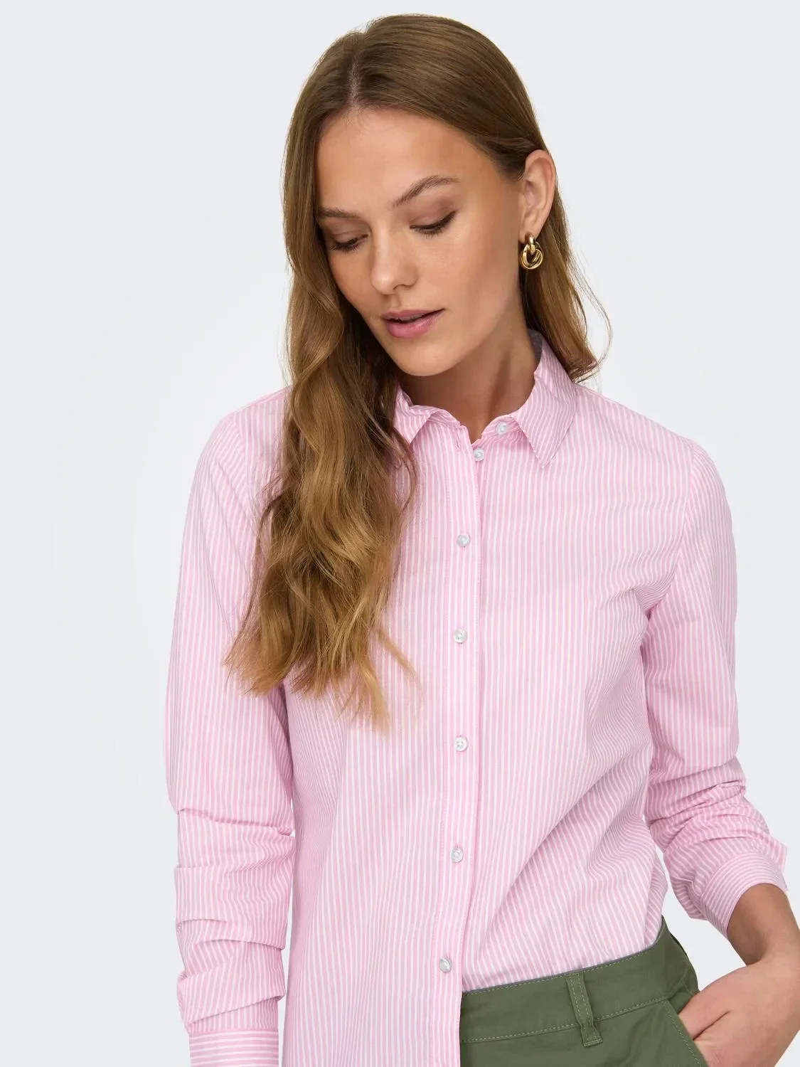 JDY Mio LS Shirt 72 Shocking Pink Small White Stripes