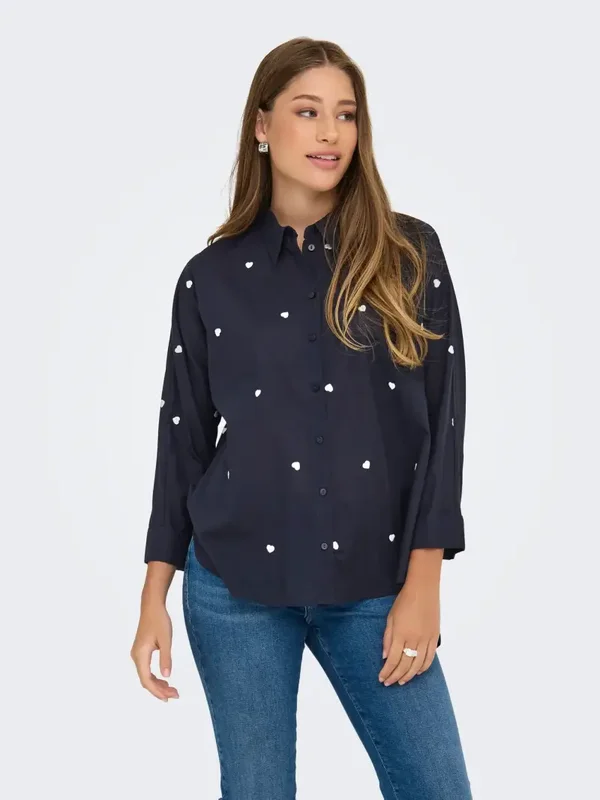 ONLY New Lina Grace Shirt 36 Night Sky White Hearts SALE