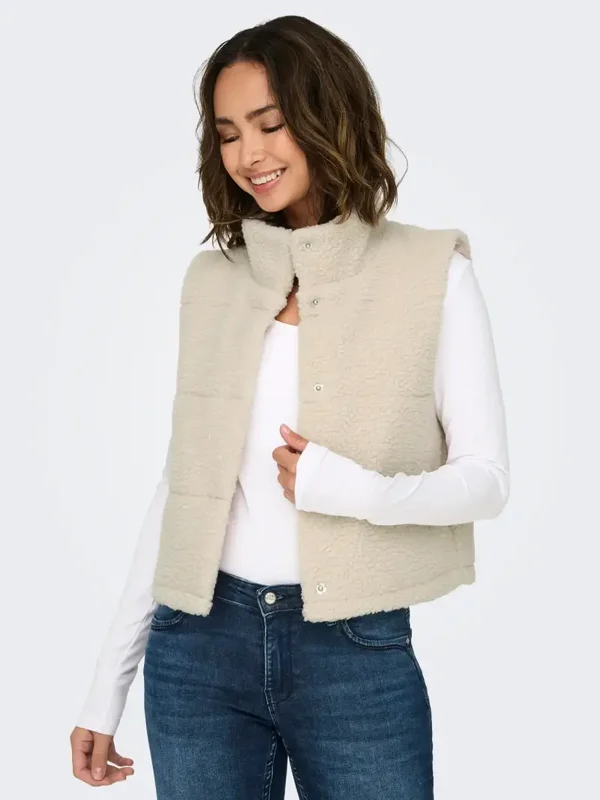 ONLY Sandra Teddy Waistcoat 2 Ecru