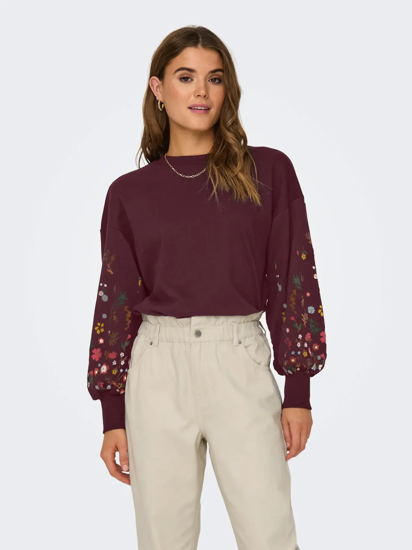ONLY Brooke LS O-Neck Flower Sweat 66 Windsor Wine