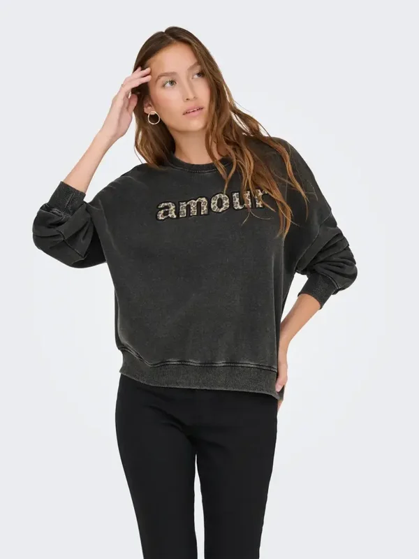 ONLY Linda LS O-Neck Print Sweat 10 Black Washed
