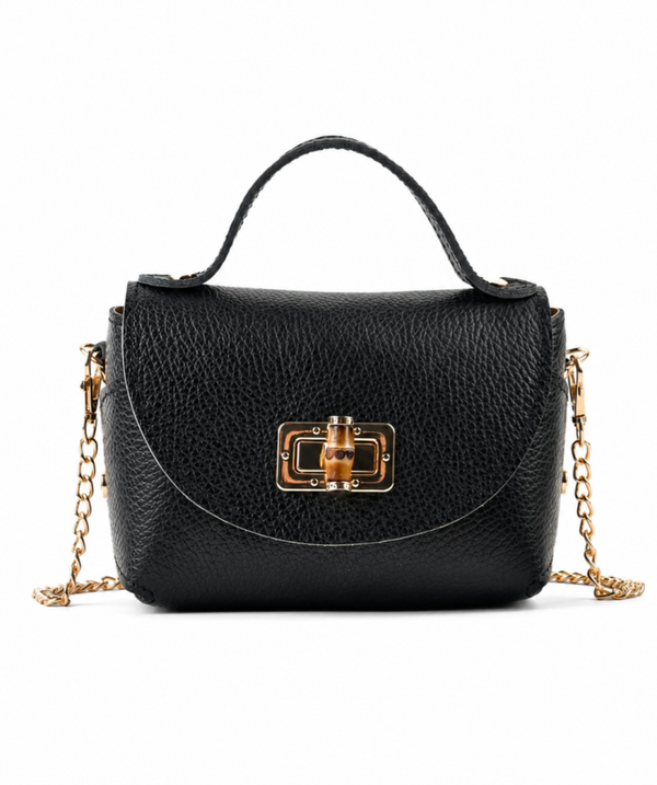 Real leather little bag black