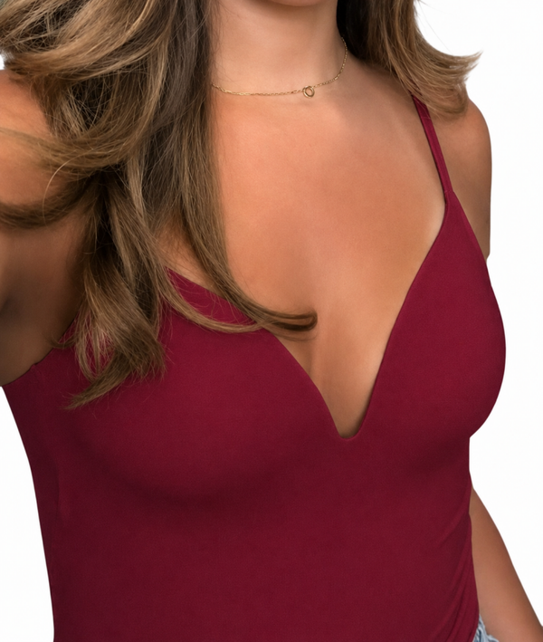 V-neck body burgundy red
