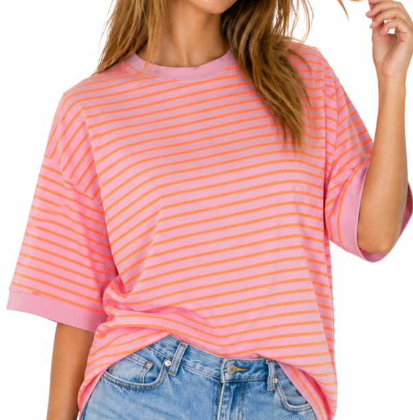 Stripe T-shirt pink & orange