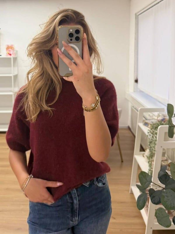 Knitted short sleeve burgundy