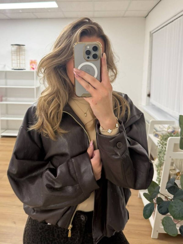 Leather look bomber