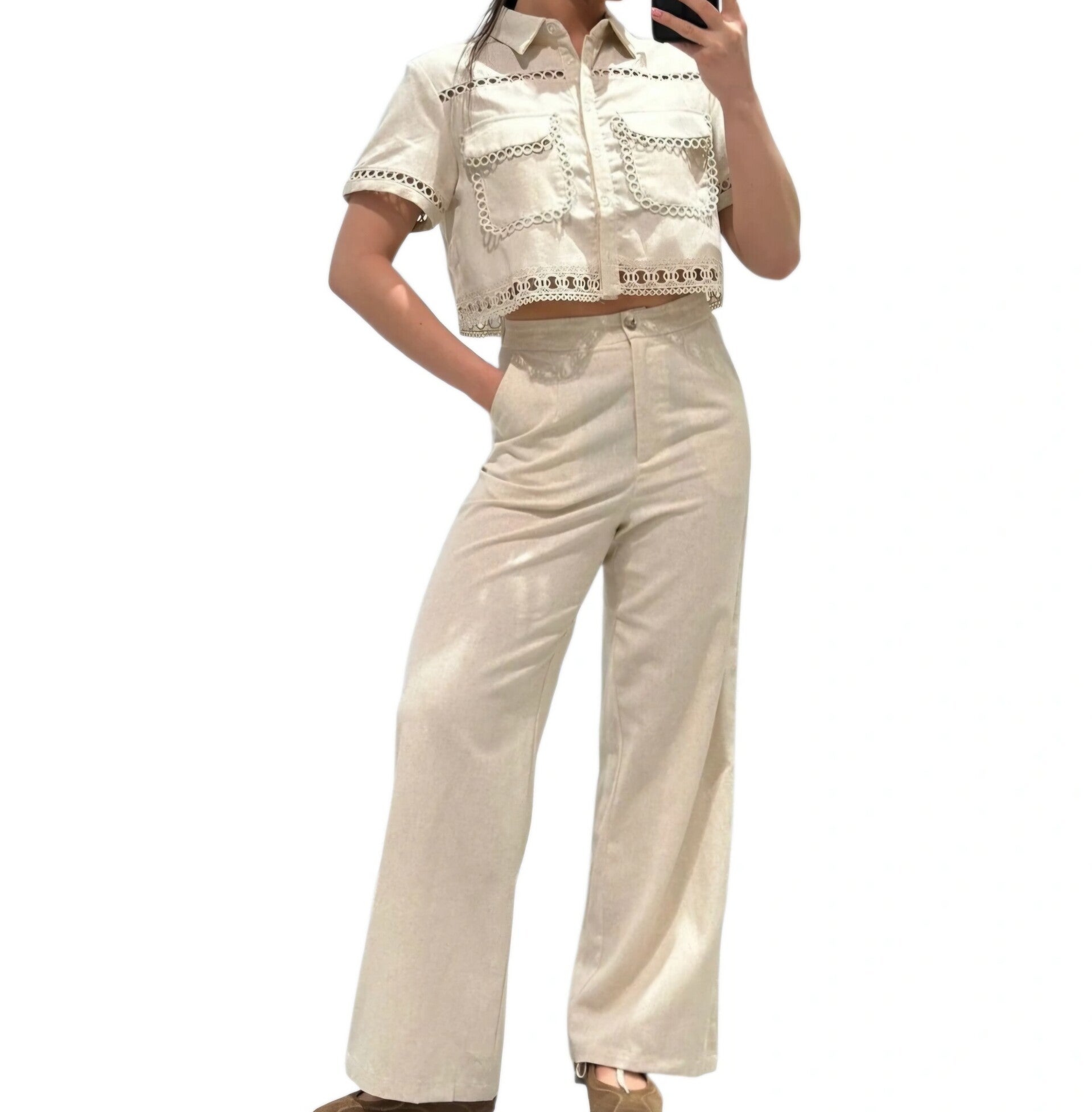 Cropped linnen look 2 pieces set