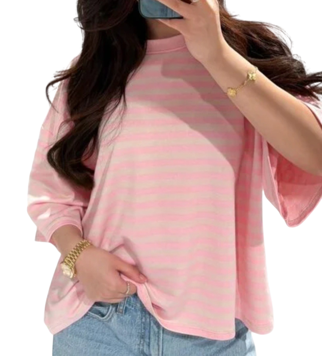 Stripe T-shirt double pink