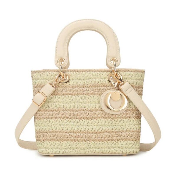 Wicker stripe bag beige