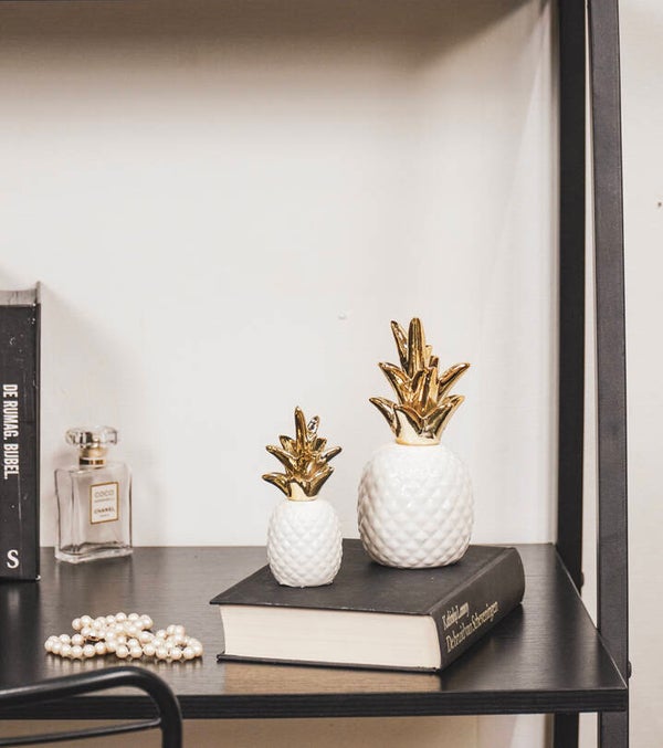 Ananas Goud/Wit - 8x8x16cm