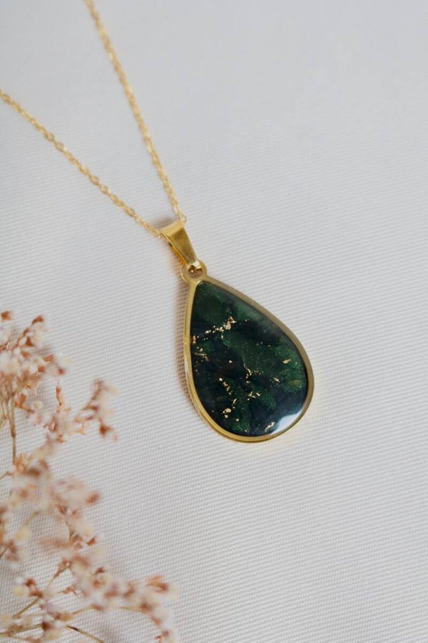 Ketting Druppel Donkergroen/Zwart