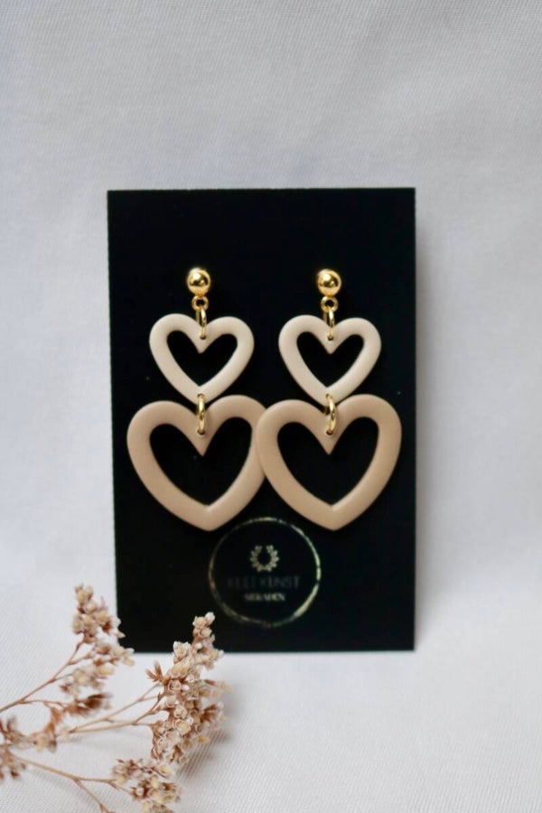 Oorbellen Hartjes Beige/Taupe