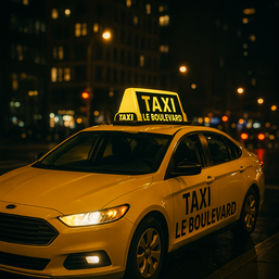 Taxi jaune à Laval de nuit pour transport local rapide et sécuritaire