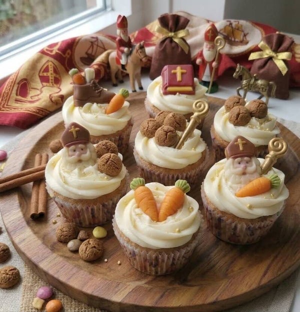 Sinterklaas cupcakes, assortiment chocolade decoratie. Prijs per stuk.