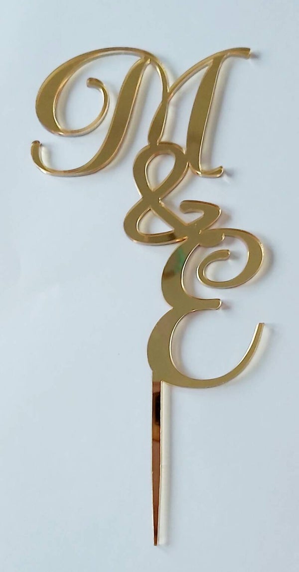 Taart topper letter & letter acryl spiegel goud 10 cm breed
